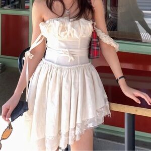 Elywood top/dress(for petite girls) beige lace different ways of wearing dress